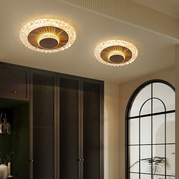 Plafonnier LED rond en fer, aluminium et acrylique de luxe moderne pour salon 
