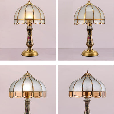 Traditional European Dome Brass Glass 1-Light Table Lamp For Bedroom