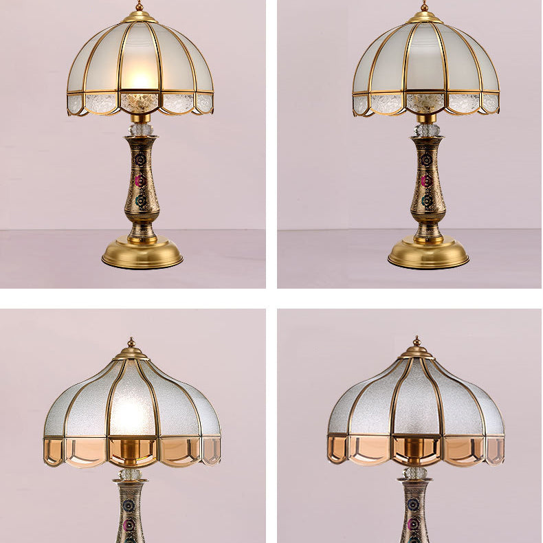 Traditional European Dome Brass Glass 1-Light Table Lamp For Bedroom