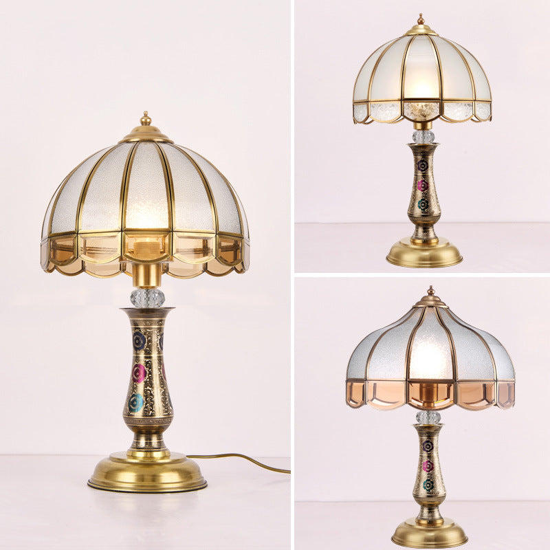 Traditional European Dome Brass Glass 1-Light Table Lamp For Bedroom