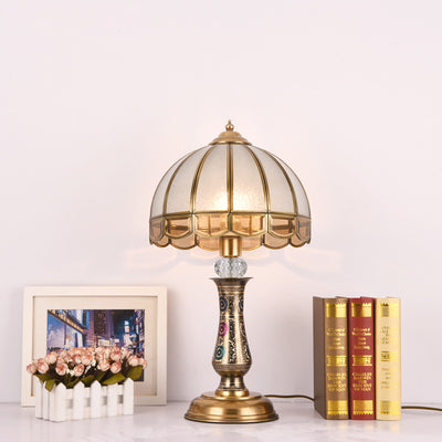 Traditional European Dome Brass Glass 1-Light Table Lamp For Bedroom