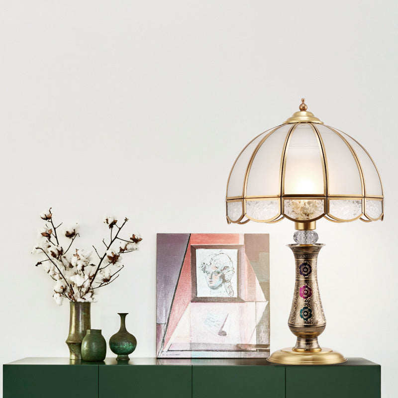 Traditional European Dome Brass Glass 1-Light Table Lamp For Bedroom