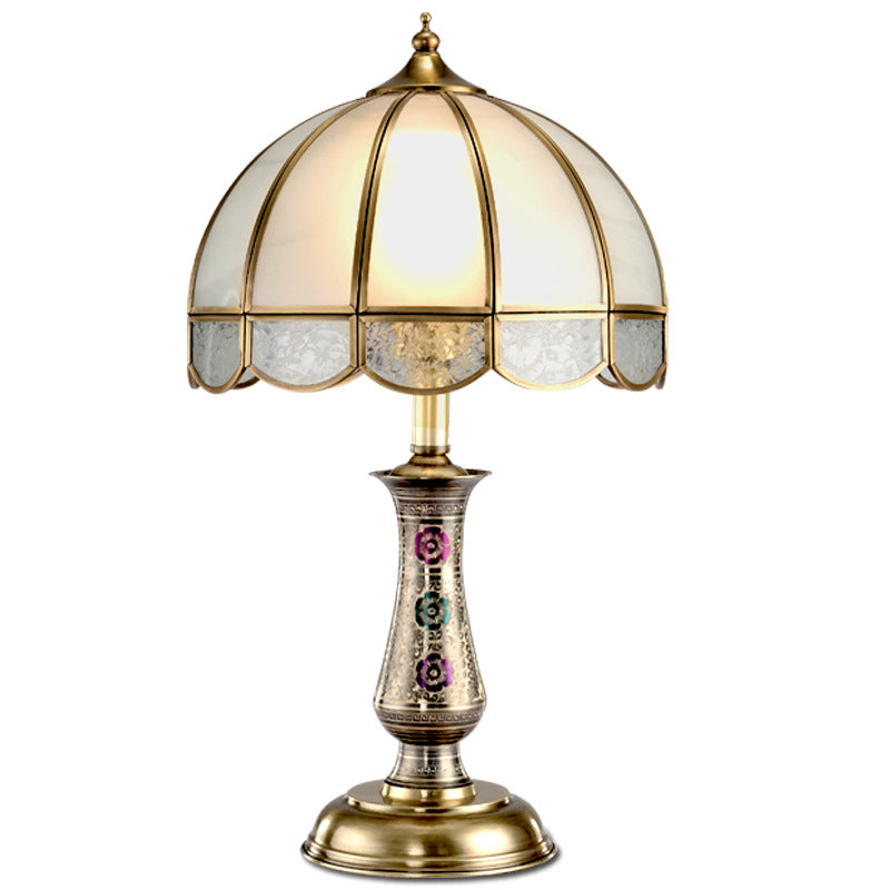 Traditional European Dome Brass Glass 1-Light Table Lamp For Bedroom