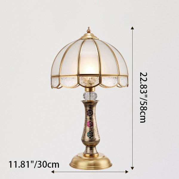 Traditional European Dome Brass Glass 1-Light Table Lamp For Bedroom