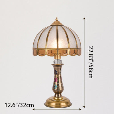 Traditional European Dome Brass Glass 1-Light Table Lamp For Bedroom
