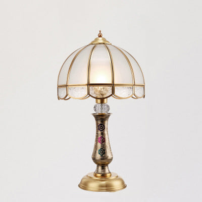 Traditional European Dome Brass Glass 1-Light Table Lamp For Bedroom