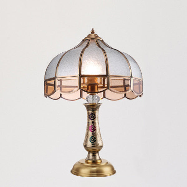 Traditional European Dome Brass Glass 1-Light Table Lamp For Bedroom