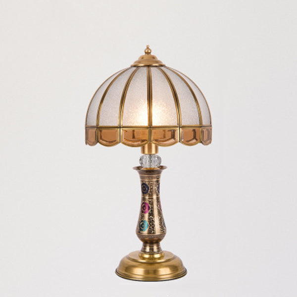 Traditional European Dome Brass Glass 1-Light Table Lamp For Bedroom