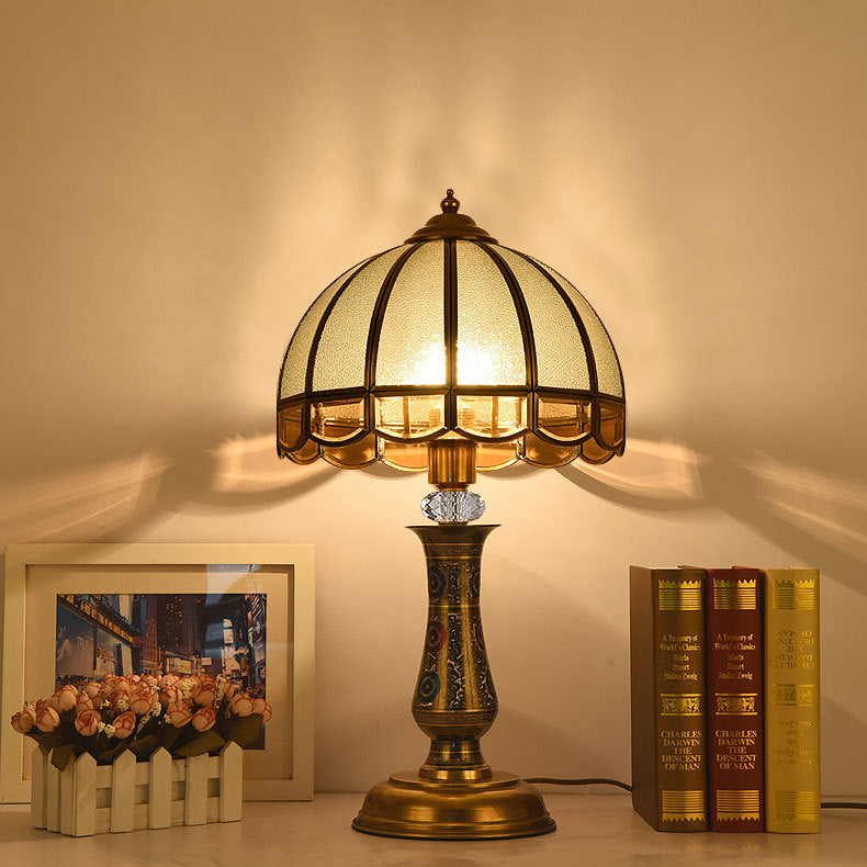 Traditional European Dome Brass Glass 1-Light Table Lamp For Bedroom