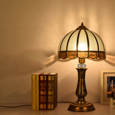 Traditional European Dome Brass Glass 1-Light Table Lamp For Bedroom
