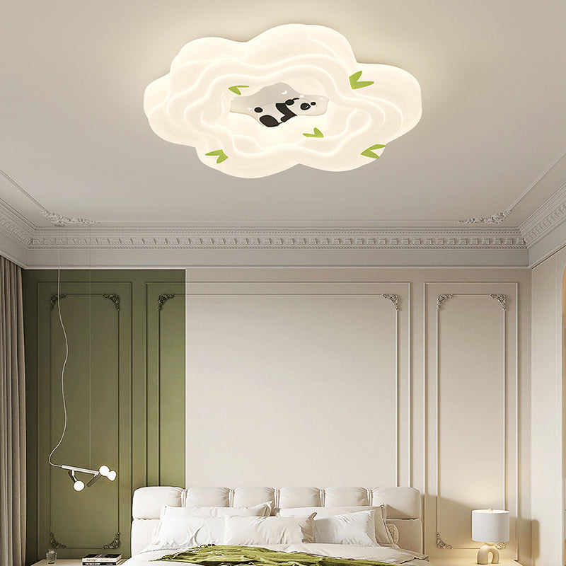 Moderne Schlichtheit Kinder Panda Blume Eisen Harz LED Deckenleuchte für Schlafzimmer 