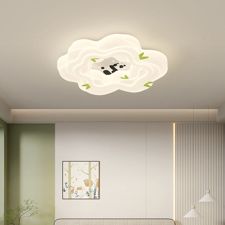 Moderne Schlichtheit Kinder Panda Blume Eisen Harz LED Deckenleuchte für Schlafzimmer 