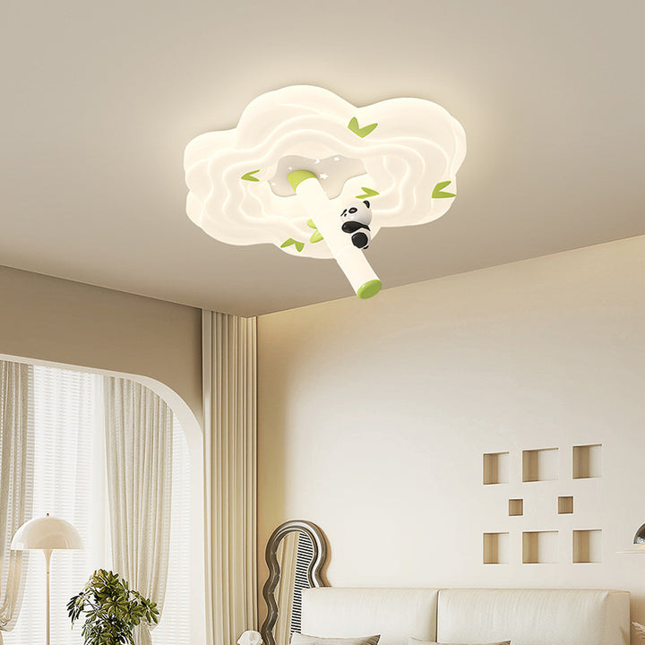 Moderne Schlichtheit Kinder Panda Blume Eisen Harz LED Deckenleuchte für Schlafzimmer 