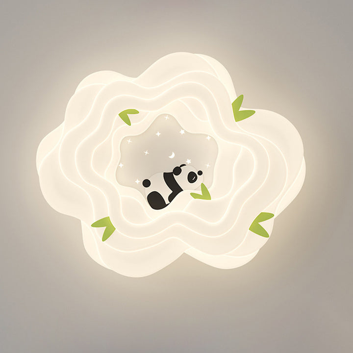 Moderne Schlichtheit Kinder Panda Blume Eisen Harz LED Deckenleuchte für Schlafzimmer 