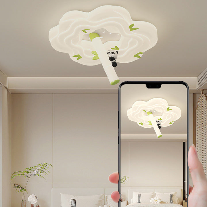 Moderne Schlichtheit Kinder Panda Blume Eisen Harz LED Deckenleuchte für Schlafzimmer 