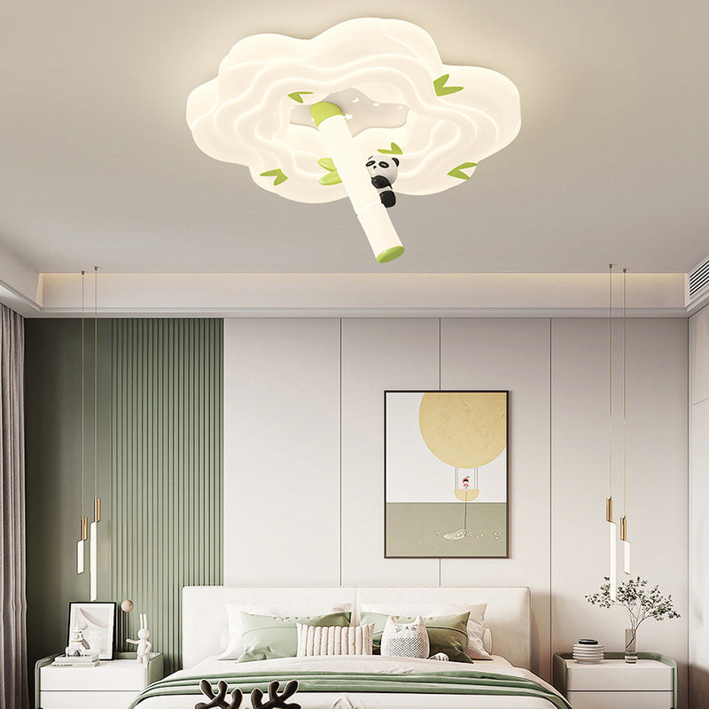 Moderne Schlichtheit Kinder Panda Blume Eisen Harz LED Deckenleuchte für Schlafzimmer 