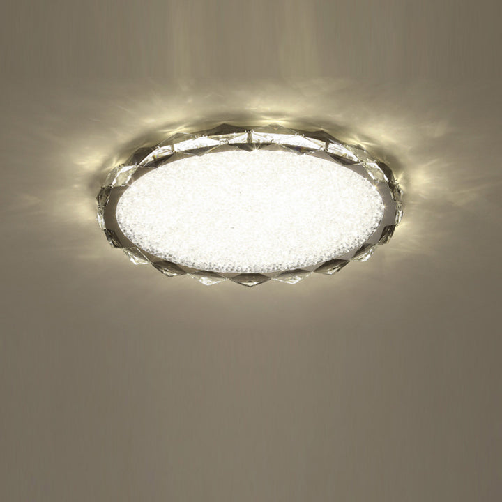 Modern Luxury Round Metal Crystal LED Flush Mount Ceiling Light For Bedroom