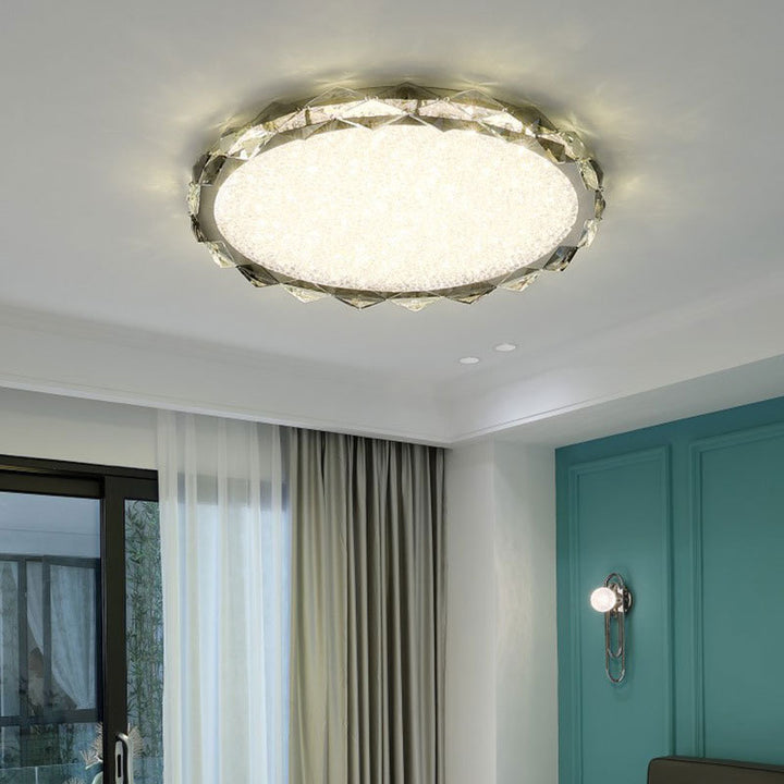 Modern Luxury Round Metal Crystal LED Flush Mount Ceiling Light For Bedroom