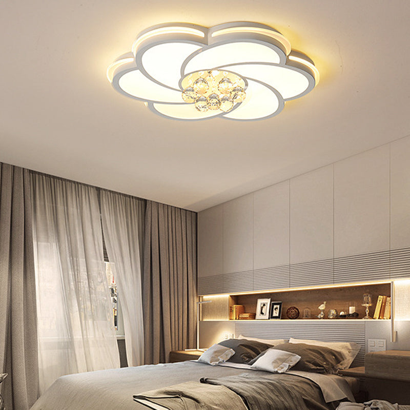 Zeitgenössische Luxus Blumen Runde Eisen Acryl Kristall LED Deckenleuchte für Wohnzimmer 