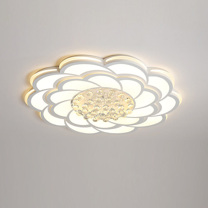 Zeitgenössische Luxus Blumen Runde Eisen Acryl Kristall LED Deckenleuchte für Wohnzimmer 