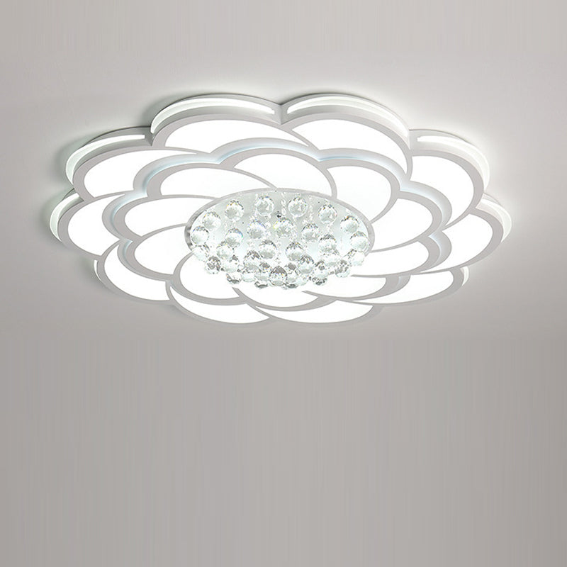 Zeitgenössische Luxus Blumen Runde Eisen Acryl Kristall LED Deckenleuchte für Wohnzimmer 