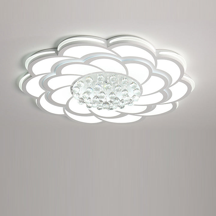 Zeitgenössische Luxus Blumen Runde Eisen Acryl Kristall LED Deckenleuchte für Wohnzimmer 