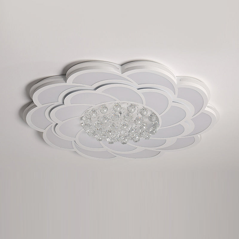 Zeitgenössische Luxus Blumen Runde Eisen Acryl Kristall LED Deckenleuchte für Wohnzimmer 