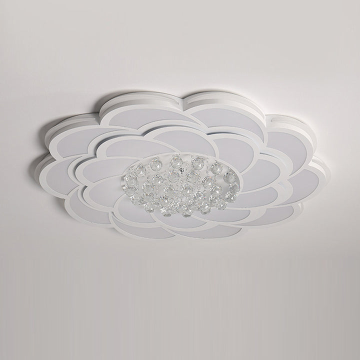 Zeitgenössische Luxus Blumen Runde Eisen Acryl Kristall LED Deckenleuchte für Wohnzimmer 