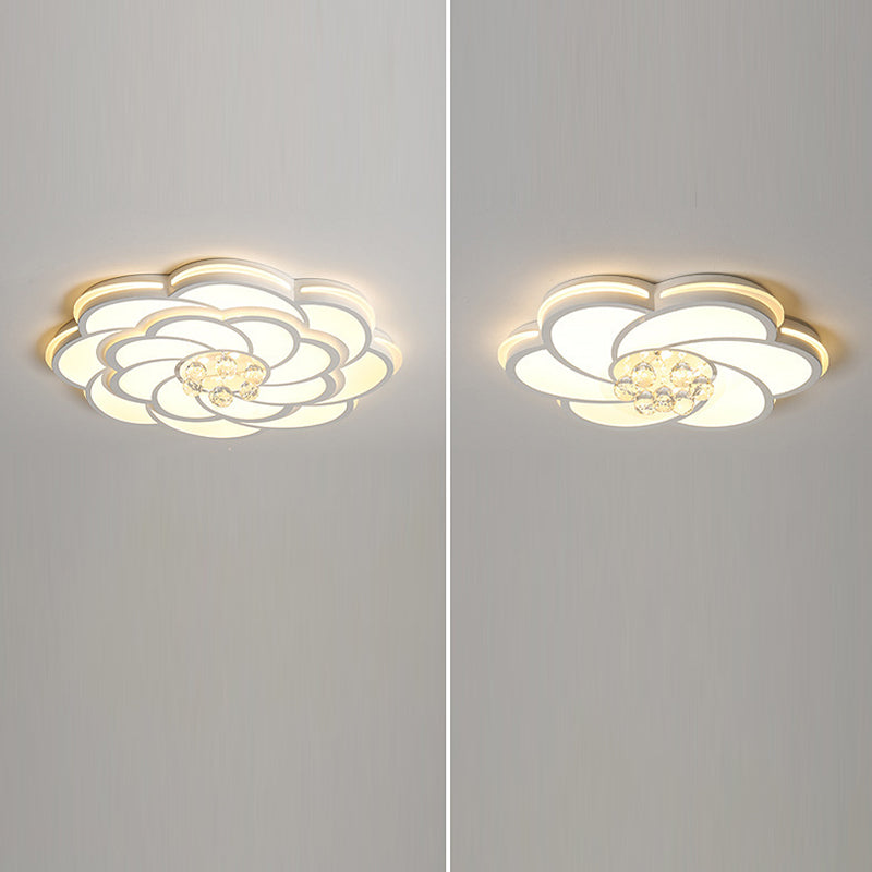 Zeitgenössische Luxus Blumen Runde Eisen Acryl Kristall LED Deckenleuchte für Wohnzimmer 