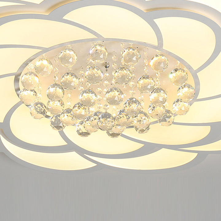 Zeitgenössische Luxus Blumen Runde Eisen Acryl Kristall LED Deckenleuchte für Wohnzimmer 