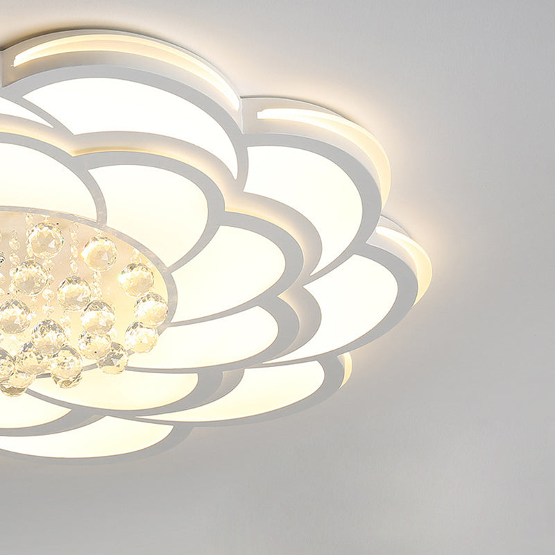 Zeitgenössische Luxus Blumen Runde Eisen Acryl Kristall LED Deckenleuchte für Wohnzimmer 