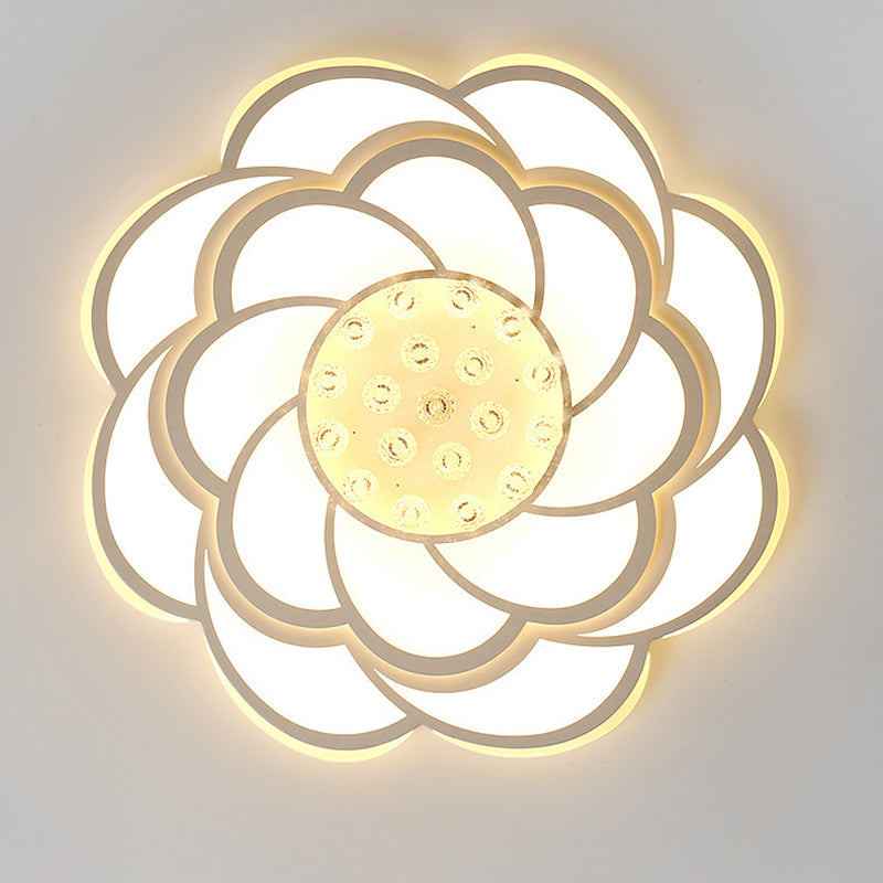 Zeitgenössische Luxus Blumen Runde Eisen Acryl Kristall LED Deckenleuchte für Wohnzimmer 