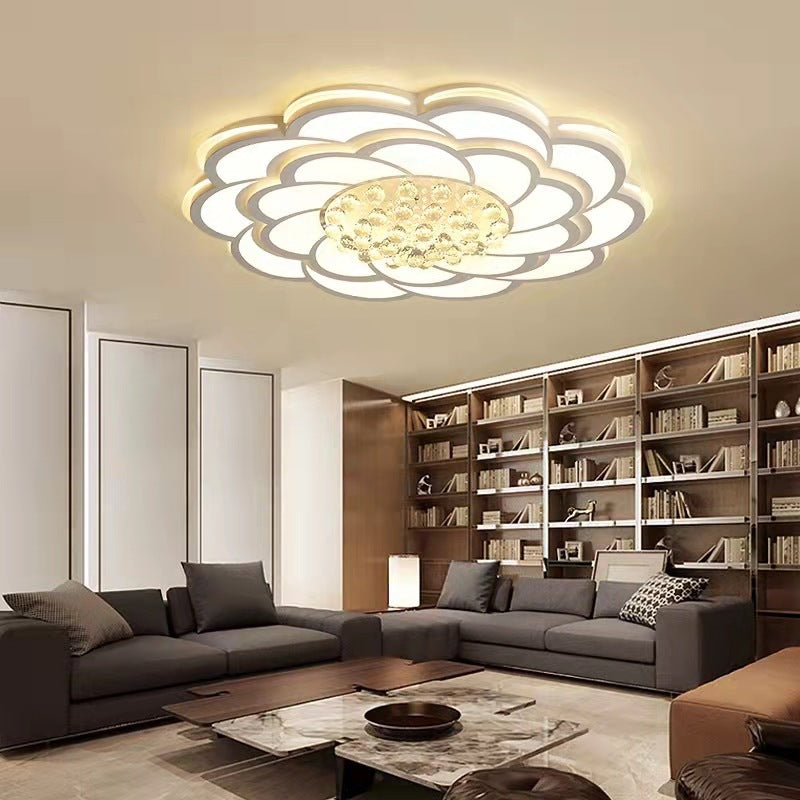 Zeitgenössische Luxus Blumen Runde Eisen Acryl Kristall LED Deckenleuchte für Wohnzimmer 