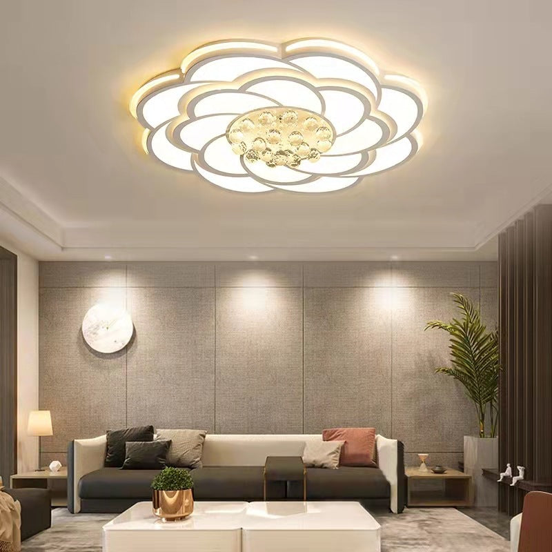 Zeitgenössische Luxus Blumen Runde Eisen Acryl Kristall LED Deckenleuchte für Wohnzimmer 