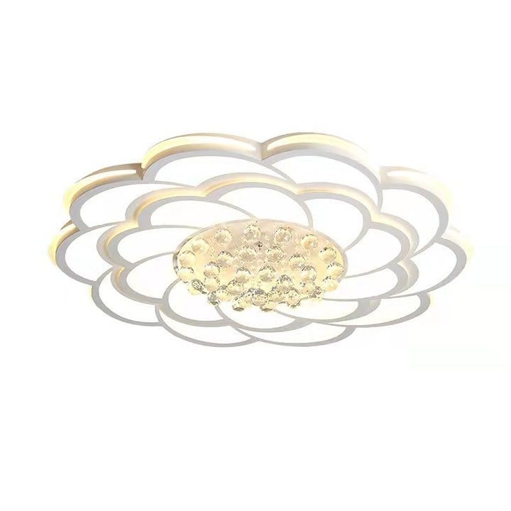 Zeitgenössische Luxus Blumen Runde Eisen Acryl Kristall LED Deckenleuchte für Wohnzimmer 