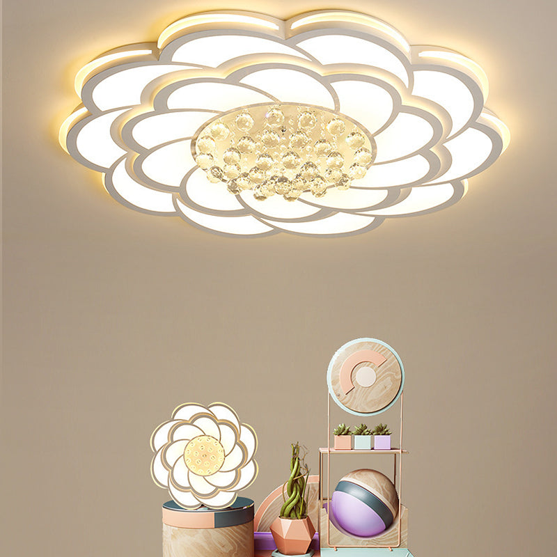 Zeitgenössische Luxus Blumen Runde Eisen Acryl Kristall LED Deckenleuchte für Wohnzimmer 