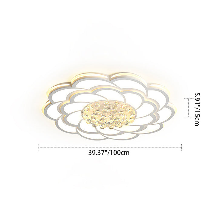Zeitgenössische Luxus Blumen Runde Eisen Acryl Kristall LED Deckenleuchte für Wohnzimmer 