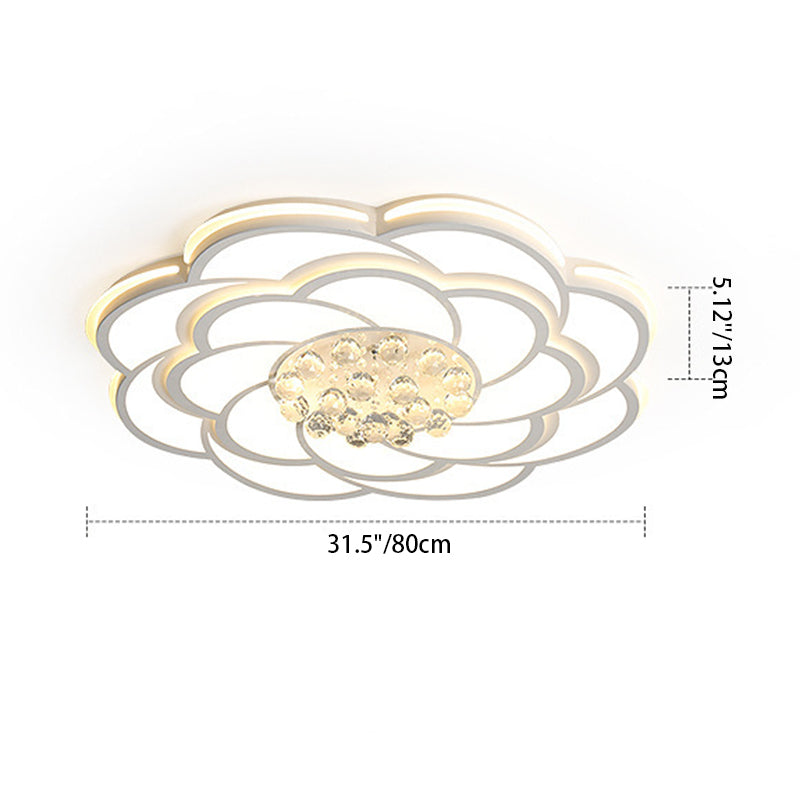Zeitgenössische Luxus Blumen Runde Eisen Acryl Kristall LED Deckenleuchte für Wohnzimmer 