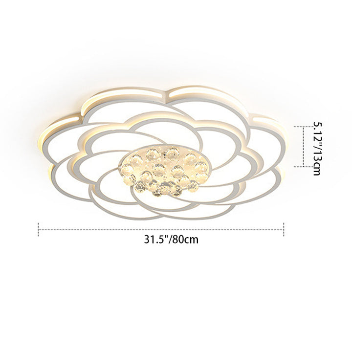 Zeitgenössische Luxus Blumen Runde Eisen Acryl Kristall LED Deckenleuchte für Wohnzimmer 