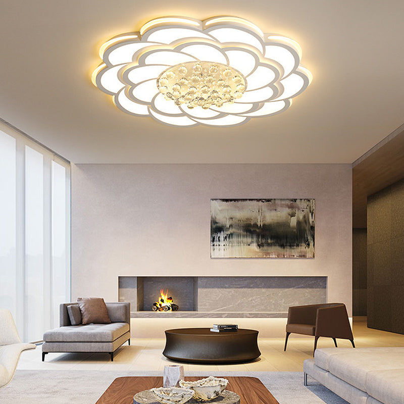 Zeitgenössische Luxus Blumen Runde Eisen Acryl Kristall LED Deckenleuchte für Wohnzimmer 