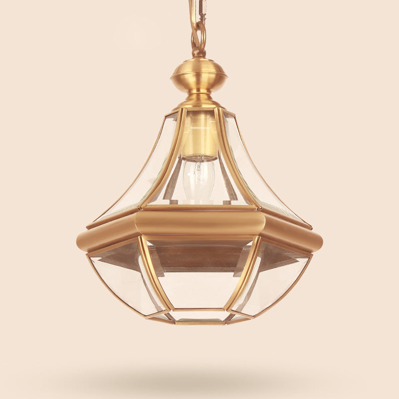 Suspension lumineuse à 1 ampoule en verre cuivré de style rustique traditionnel pour salon 