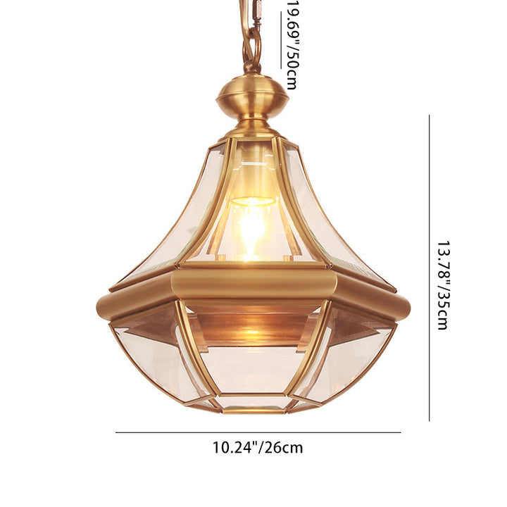Traditional Rustic Cone Copper Glass 1-Light Pendant Light For Living Room