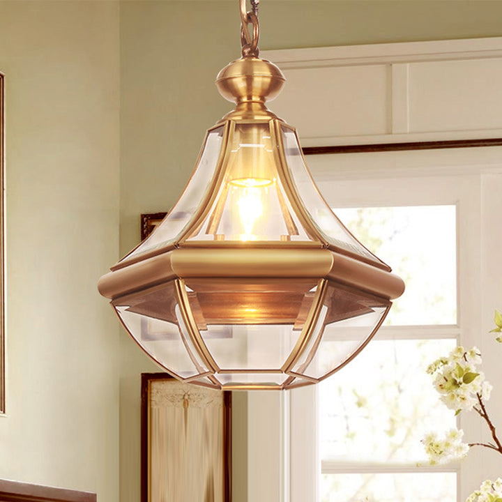 Traditional Rustic Cone Copper Glass 1-Light Pendant Light For Living Room