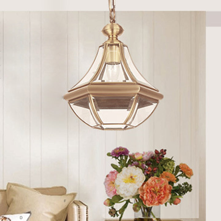 Traditional Rustic Cone Copper Glass 1-Light Pendant Light For Living Room