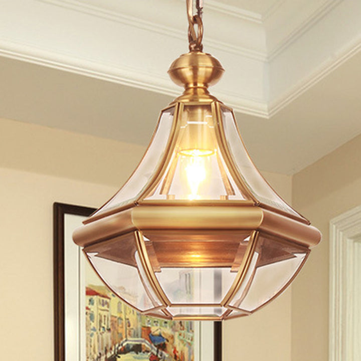 Suspension lumineuse à 1 ampoule en verre cuivré de style rustique traditionnel pour salon 