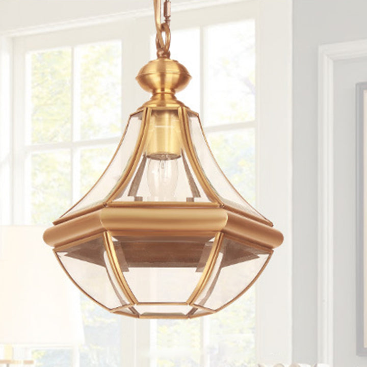 Suspension lumineuse à 1 ampoule en verre cuivré de style rustique traditionnel pour salon 