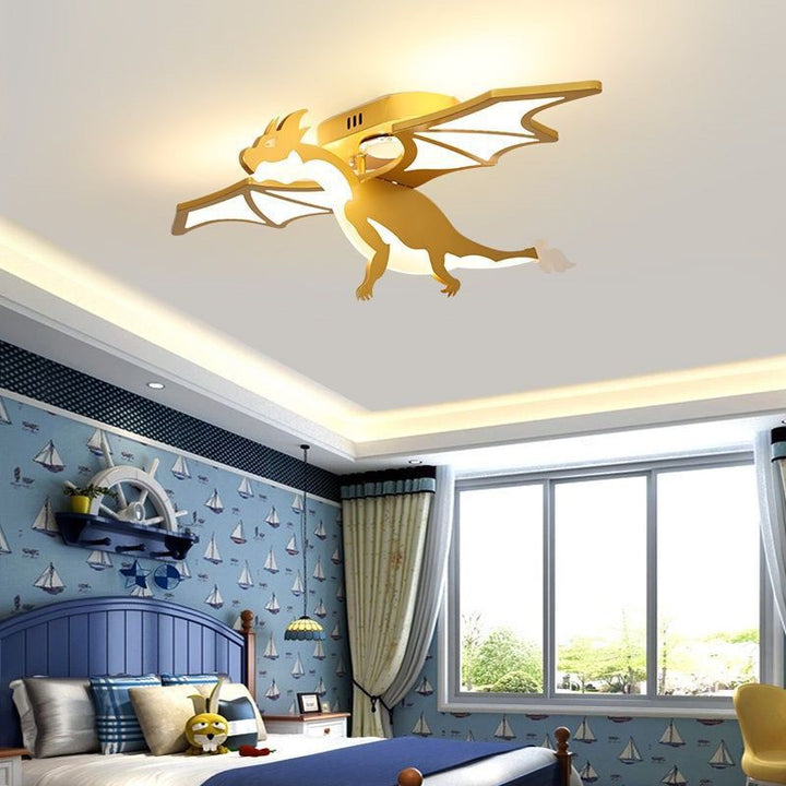Luz de techo contemporánea LED de montaje semi-empotrado de dinosaurio de dibujos animados para niños creativos de metal acrílico para dormitorio 