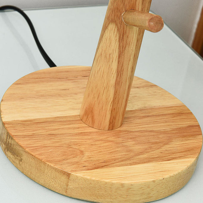 Moderne Einfachheit Kegelstumpf Massivholz Stoff 1-Licht Tischlampe für Schlafzimmer 