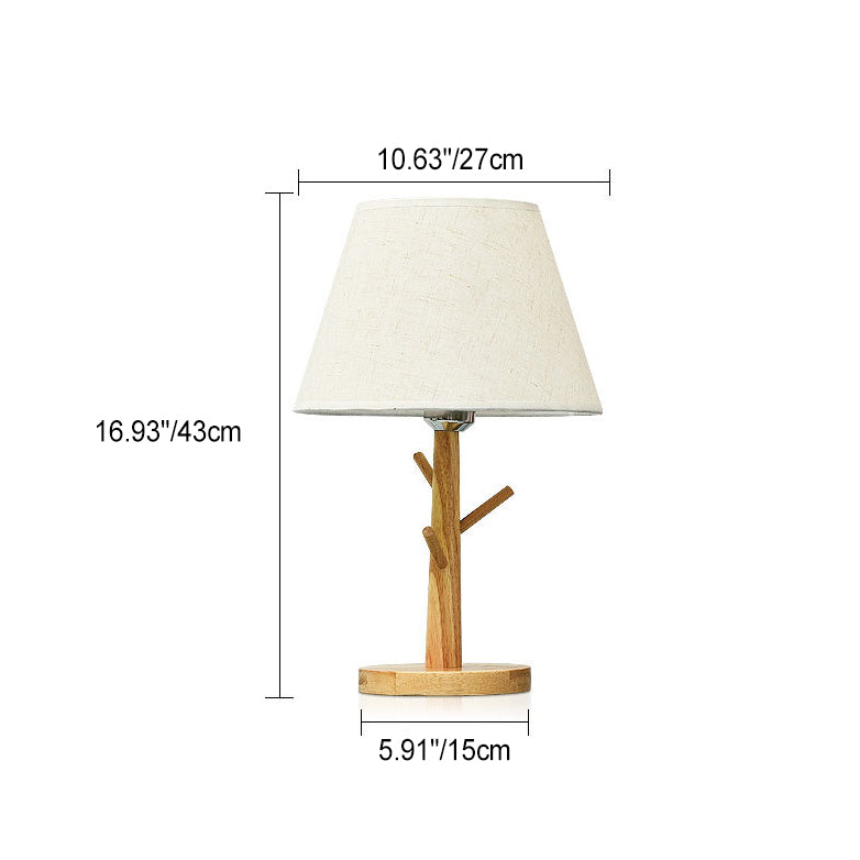 Moderne Einfachheit Kegelstumpf Massivholz Stoff 1-Licht Tischlampe für Schlafzimmer 