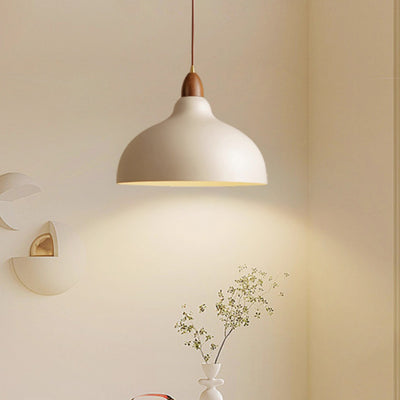 Suspension en bois massif et fer traditionnel japonais avec un dôme à 1 lumière pour le salon 